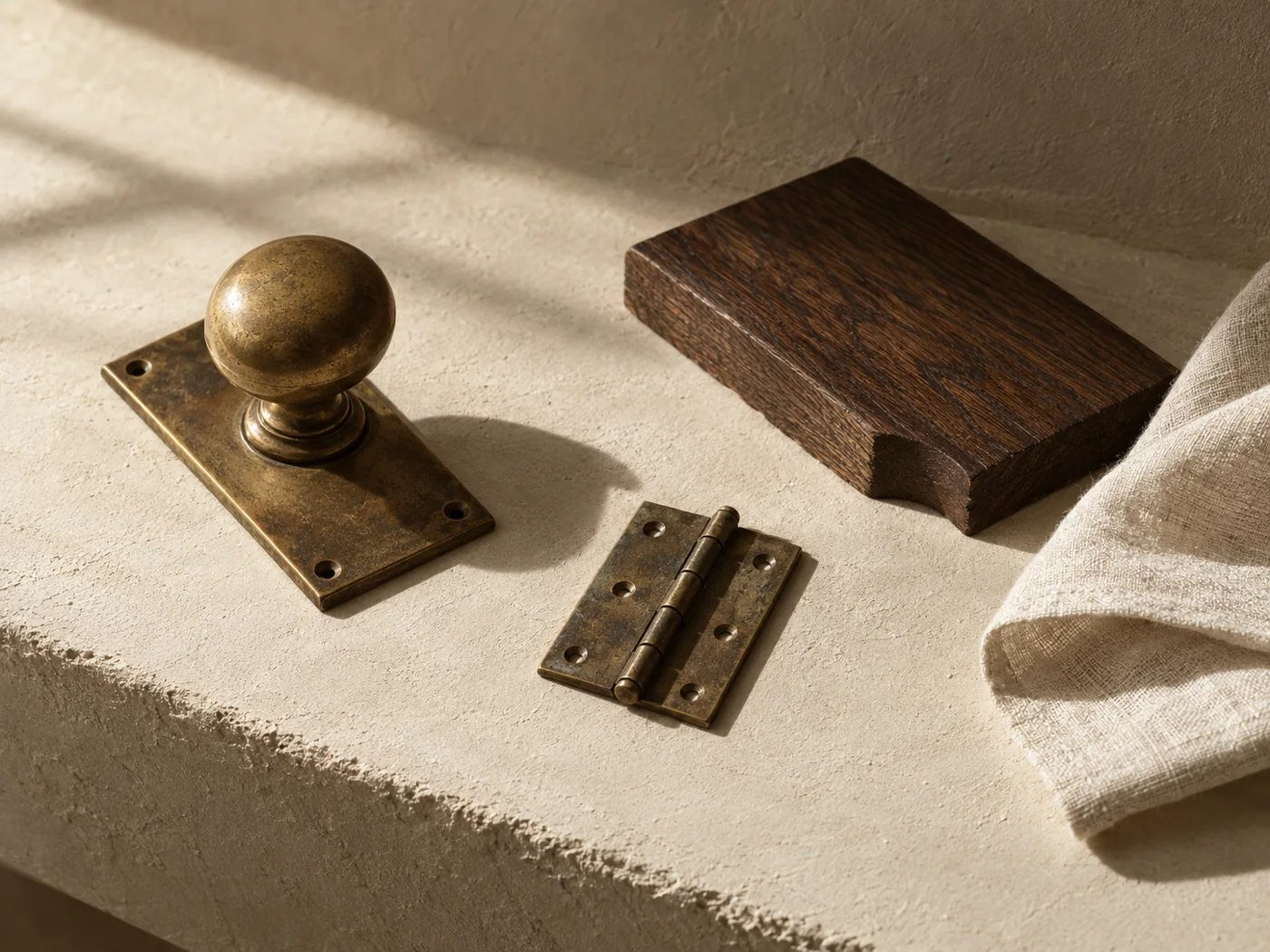 AI concept study of aged brass hardware and wood